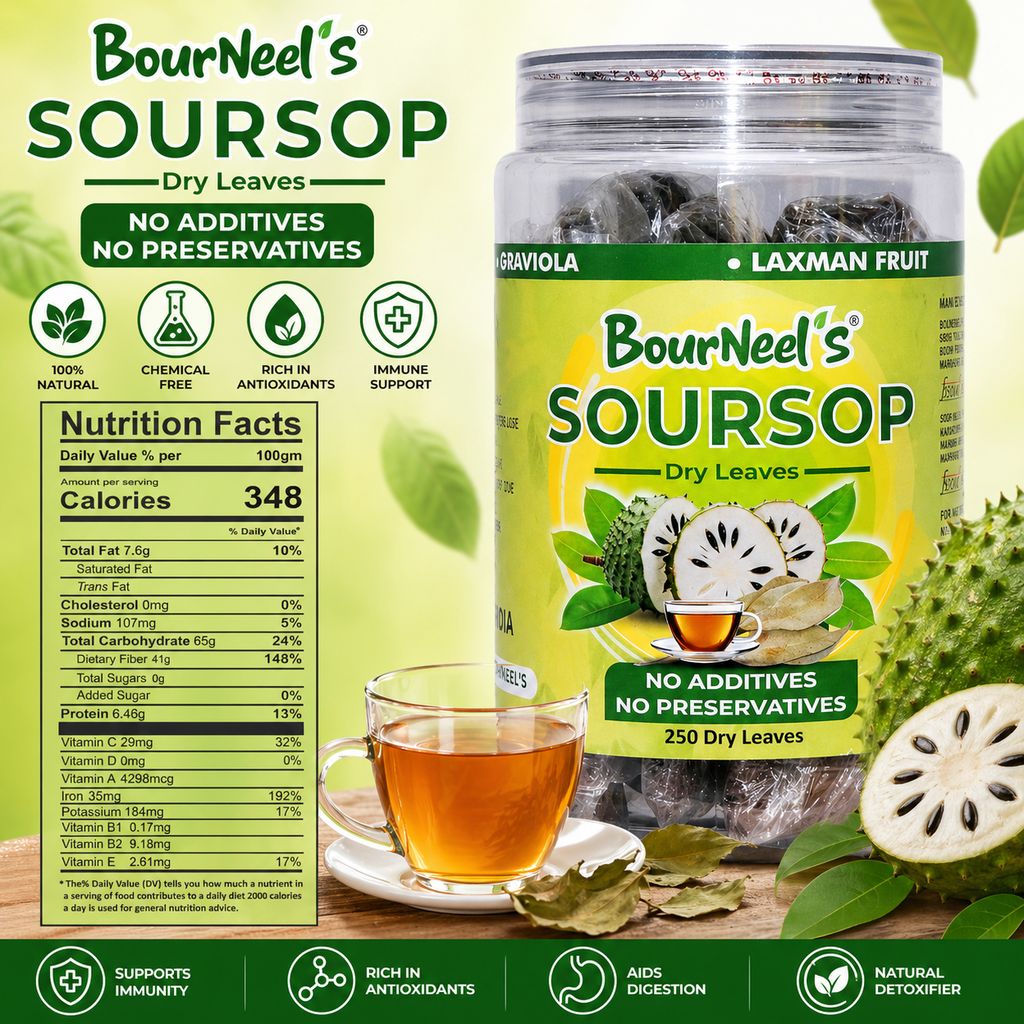 BourNeel's® Soursop Dry Leaves, 250 Loose Leaves |No Preservatives | Healthy Graviola Laxman Phal Dry Leaves | High Vitamin C |Soursop Kadha Tea | view 2
