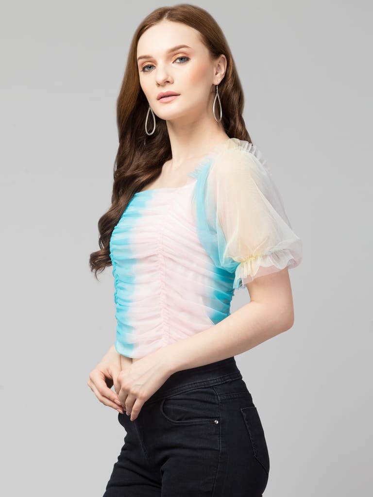 Women Rainbow Mesh Top view 2