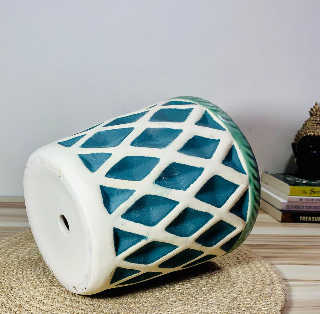 Homefrills Small Matte Finish Green Stripped Design Ceramic planters Pot for Indoor & Outdoor Home, Garden, Office Decor,Balcony Planters Pot Gamla Size-12 * 12 cm view 2