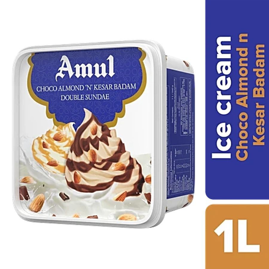 Amul Ice Cream - Double Sundae, Choco Almond 'N' Kesar Badam, 1 L Tub - 1000 mL - Four units