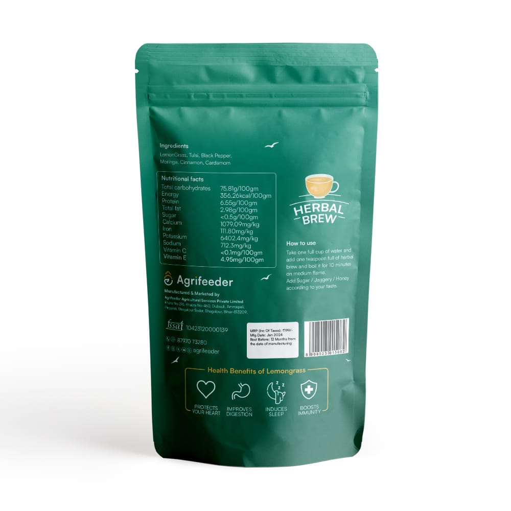 Agrifeeder Lemongrass Herbal Brew - Cardamom Flavour 50gm Pouch view 2