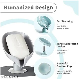 Leaf shape self draining soap ,dish holder,easy clean soap dish for shower with suction cup view 2