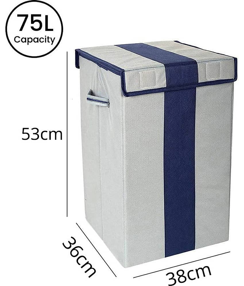 75 L Foldable Storage Box/Laundry Bag for Clothes|Toy Storage Box with Lid & Handle,Beige & Purple (Pack of 1 ) view 2