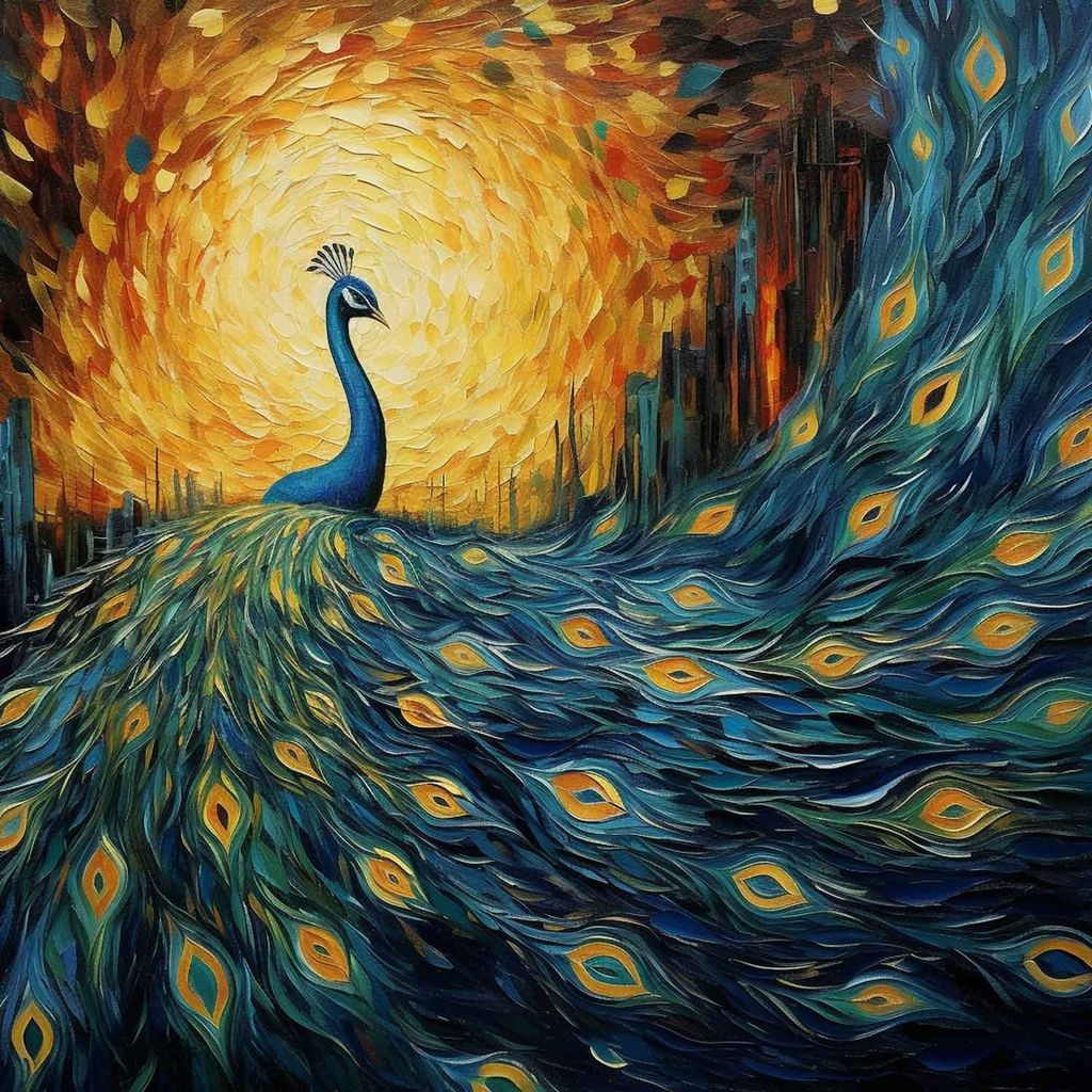FANTASY PEACOCK PAINTINGS 24in X 24 WITH BLACK FRAME view 2