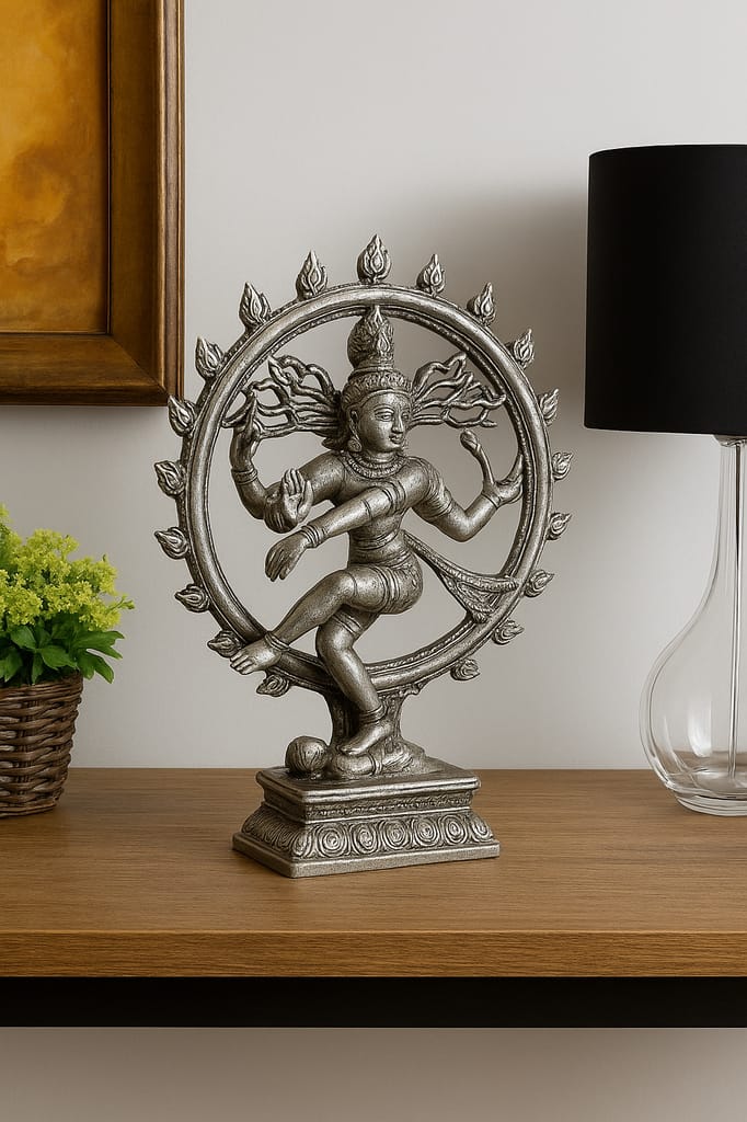 Resin Lord Nataraja Dancing Shiva Idol Antique Silver Finish for Home Decor