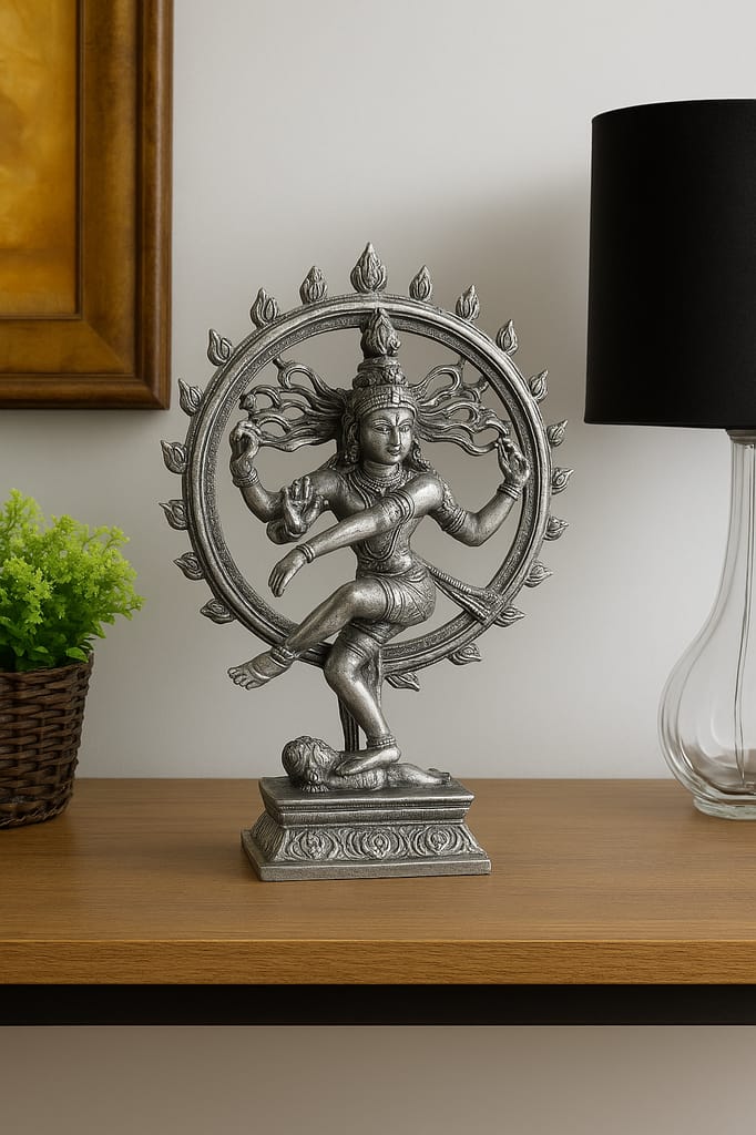 Resin Lord Nataraja Dancing Shiva Idol Antique Silver Finish for Home Decor view 2