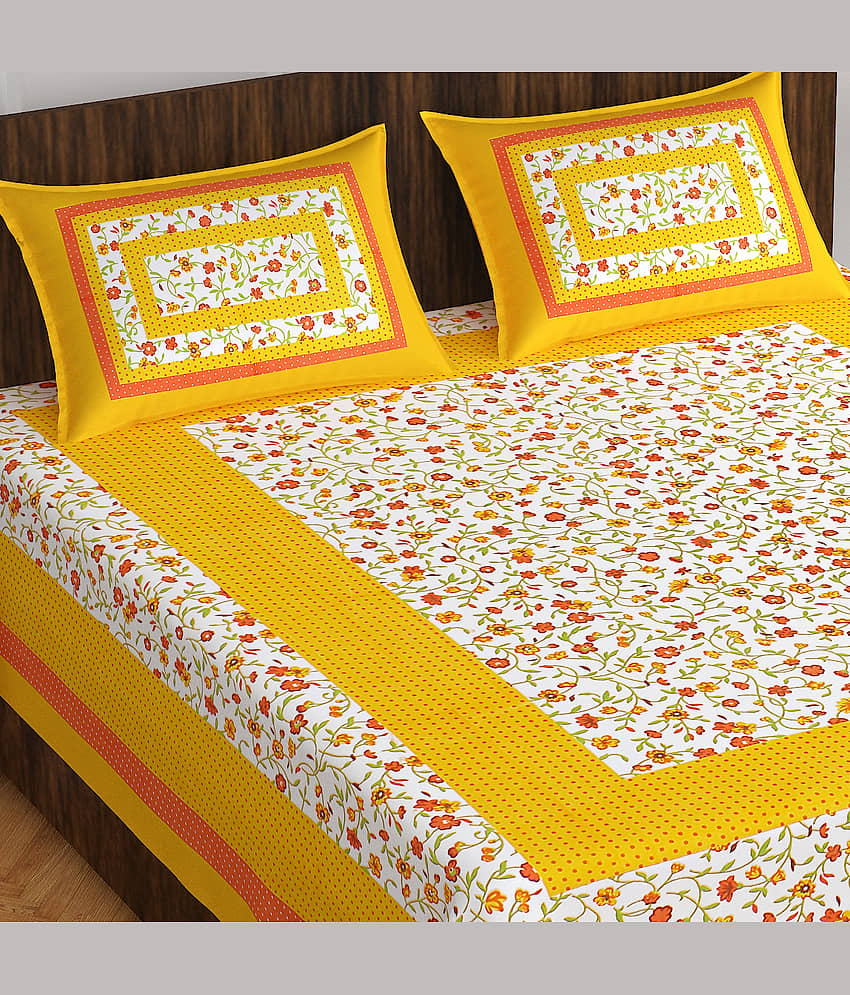 Cosito Cotton 1 Double Bedsheet with 2 Pillow Covers ( Yellow ) view 2