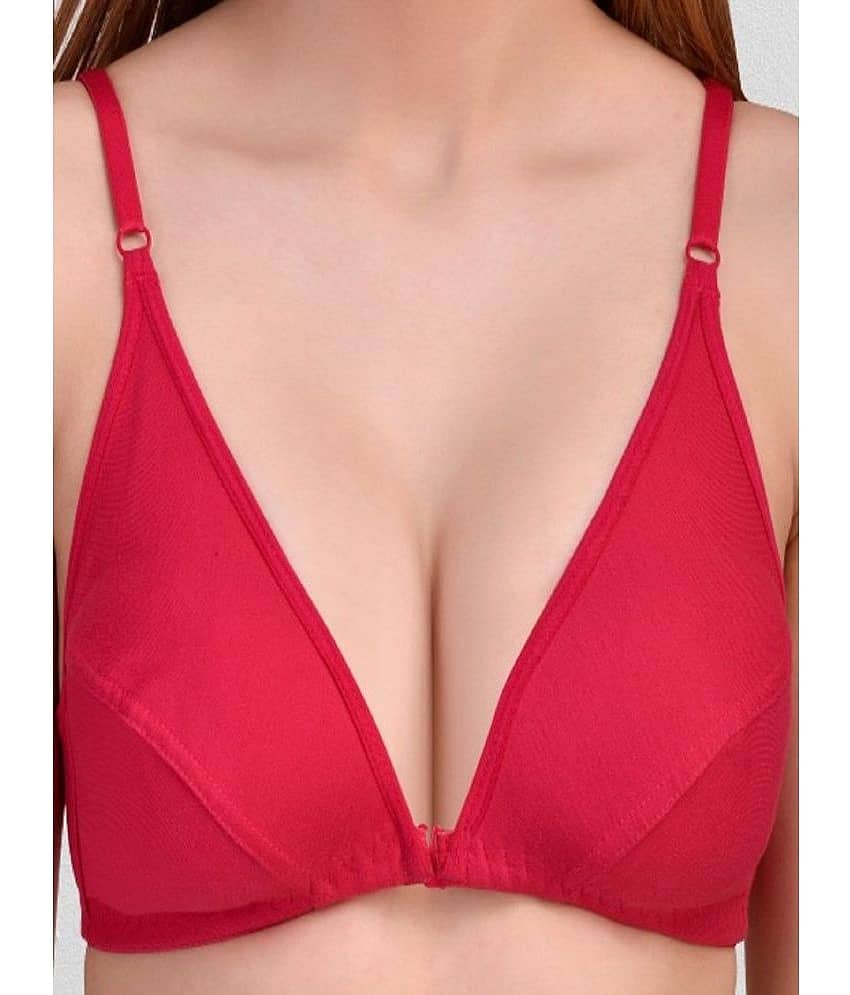 Zourt Pack of 3 Cotton Non Padded Women's Plunge Bra ( Red ) view 2