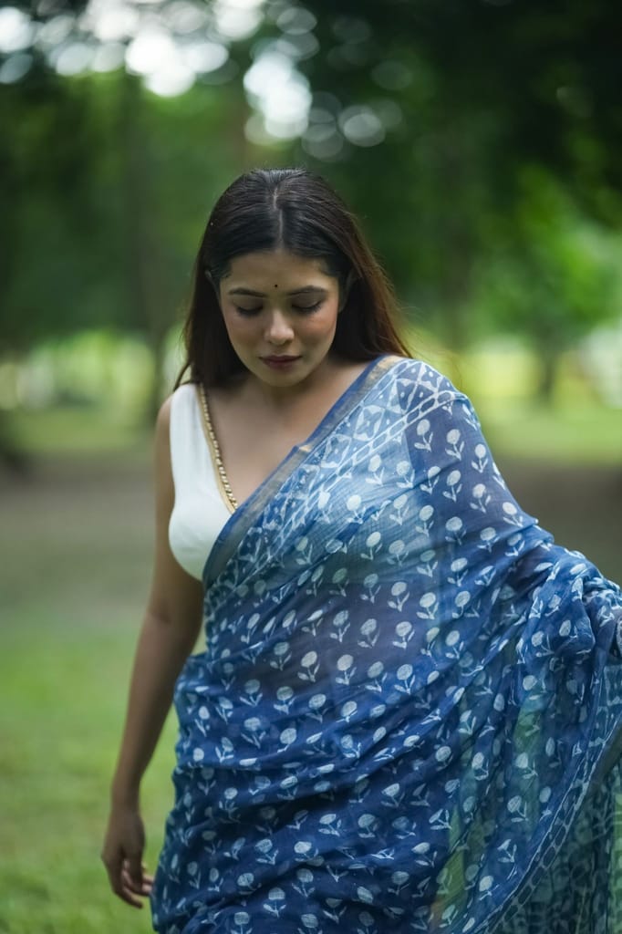 KaisorI Malhar Rajani Kota blockprinted cotton silk saree view 2
