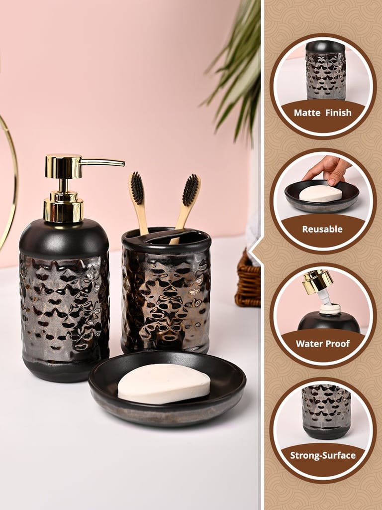 VON CASA 3Pcs Back & Gold Ceramic Bathroom Set view 2