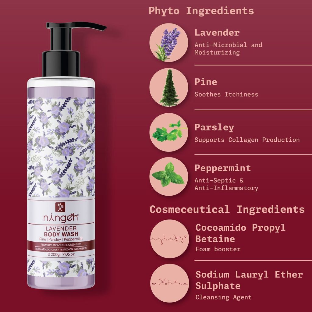 Ningen Lavender Body Wash I Essence of Pine, Parsley, Peppermint I Refreshing and Rejuvenating ingredients I 200g view 2