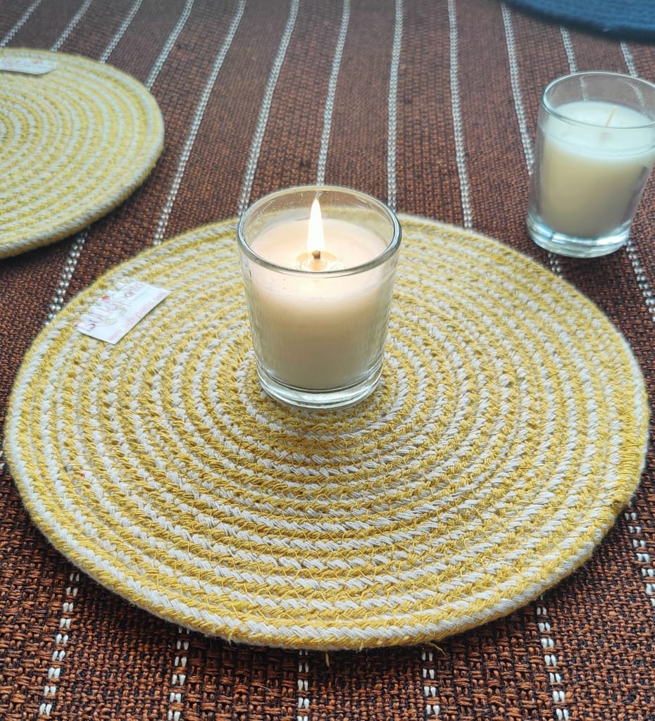 Round table mats cotton placemats (pack of 1) | Hotpads / trivets 9", Heat Resistant, Reversible Use (Yellow) by Bulky Santa view 2