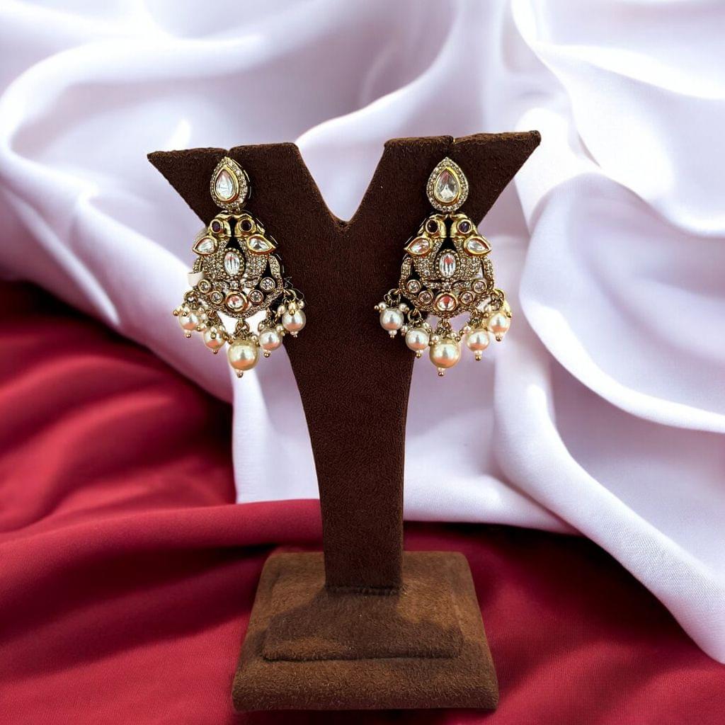 Kundan Pearl Earrings With Polki Stones By Dia Art Jewels view 2