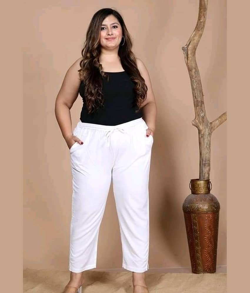 OuterWear Pack of 1 Cotton Blend Regular Women's Casual Pants ( White ) view 2