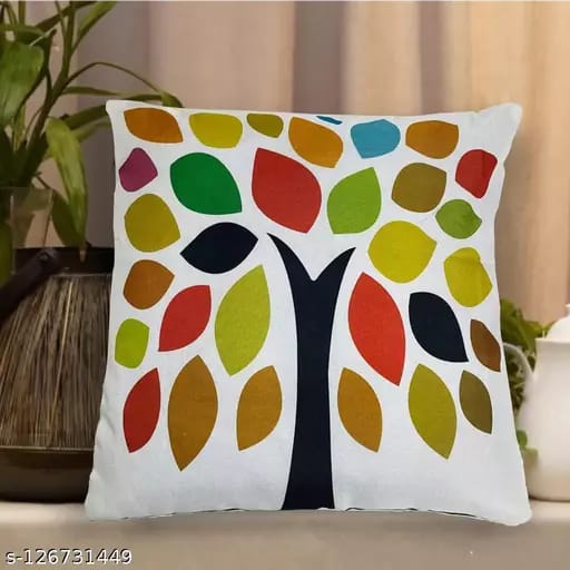 BALLEY Printed Multicolored Jute/Cotton Cushion Cover/Pillows for Sofa | Set of 2 24 x 24 Inch or 60 x 60 cm Square Pillow Covers for Sofa, Chair & Hotel Décor, Easy Washable Fabric | (Tree Colorful) view 2