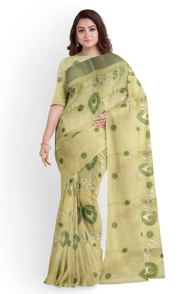 A Designer Embroidered Saree On A Cotton Base view 2