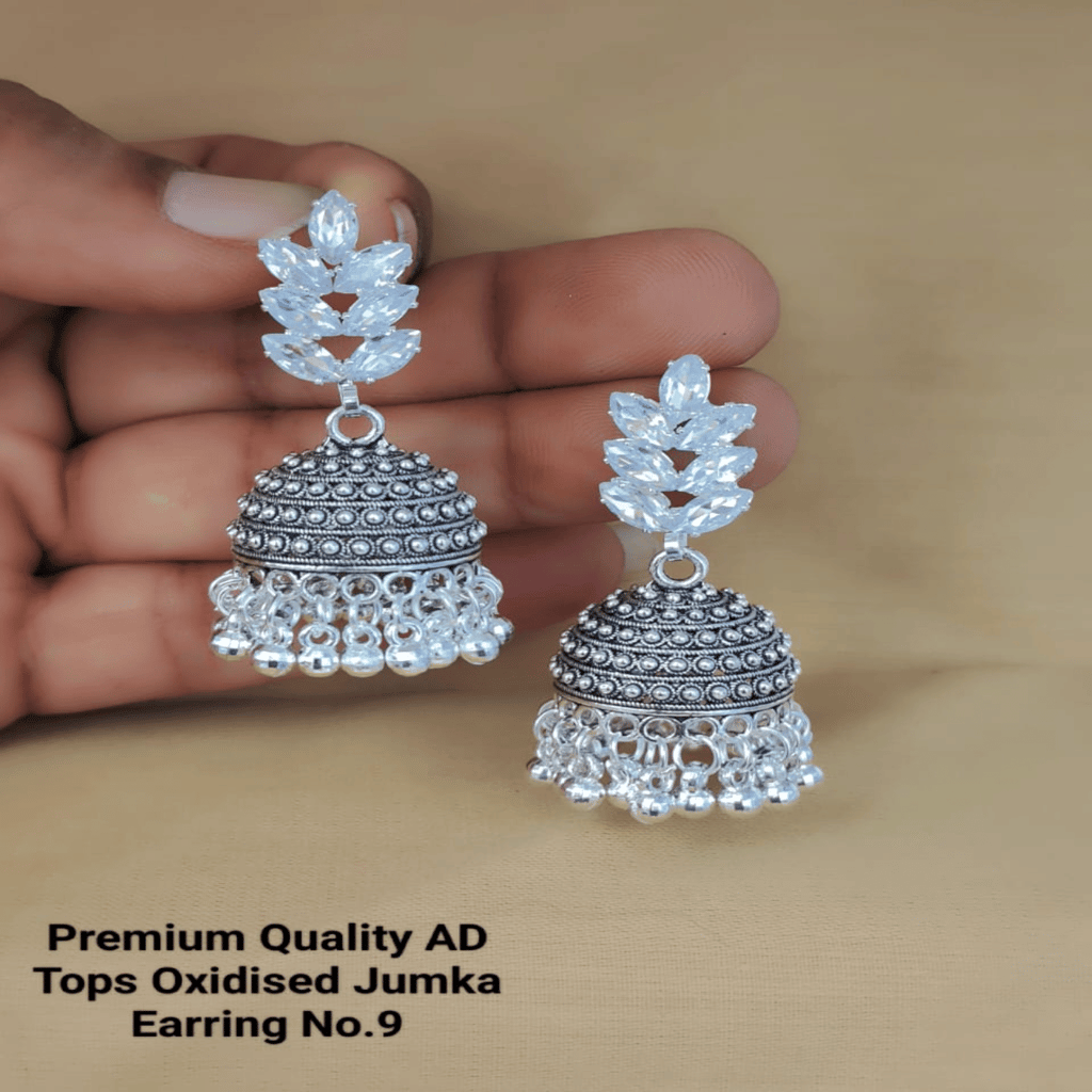 fancy Sliver A.D Chain Pendant For Girls And Women's (5) & Silver Diamond Oxidised Earrings Jhumka (9) & AD Stone Silver Free Size Finger Ring (COMBO PACK OF 2 PIC & 1 PAIRS) view 2