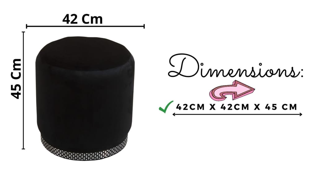 Rugsxerry Pouffes Sitting Stool for Living Room, Mudda Wooden Ottoman Stools, Pouffe Footstool, Pouff for Office Home Decoration & Dressing Table, 16x18 Inch, Black view 2