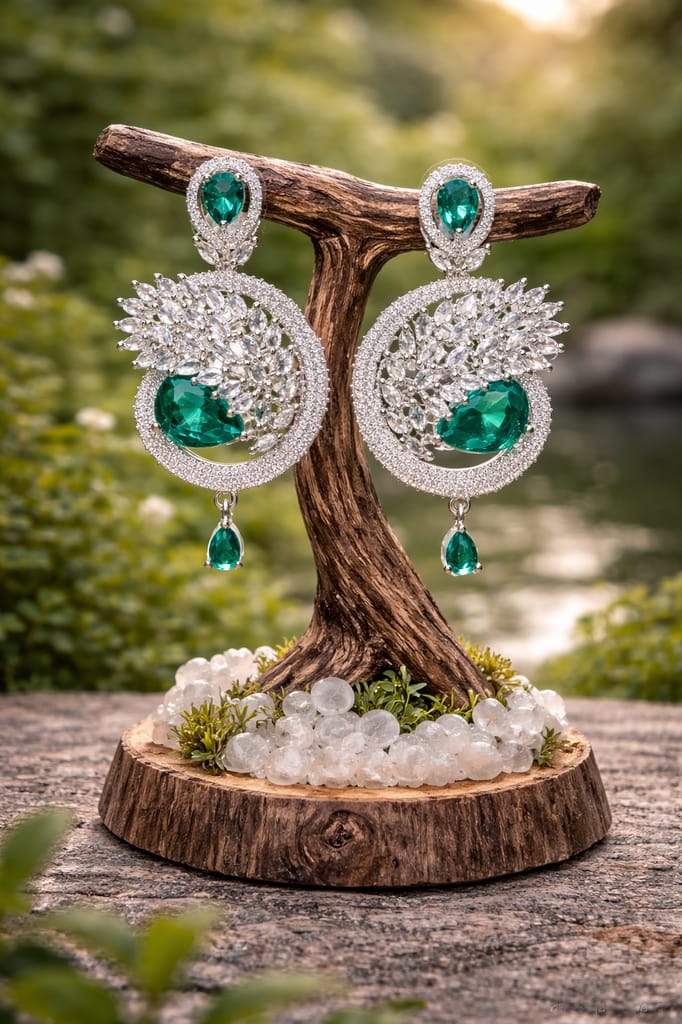 ✨Sea Green American Diamond Dangle Earrings for Women | Bridal, Wedding & Party Wear Statement Earrings ✨