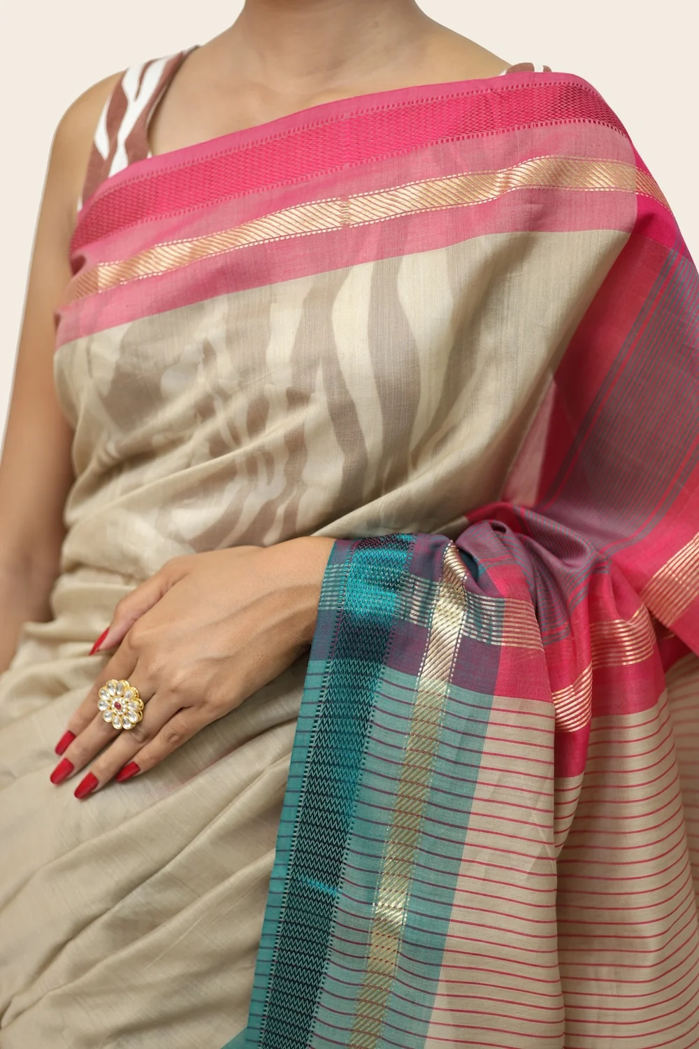 Dazzling Narmada Waves handloom Saree with Tassels – Tussar view 2