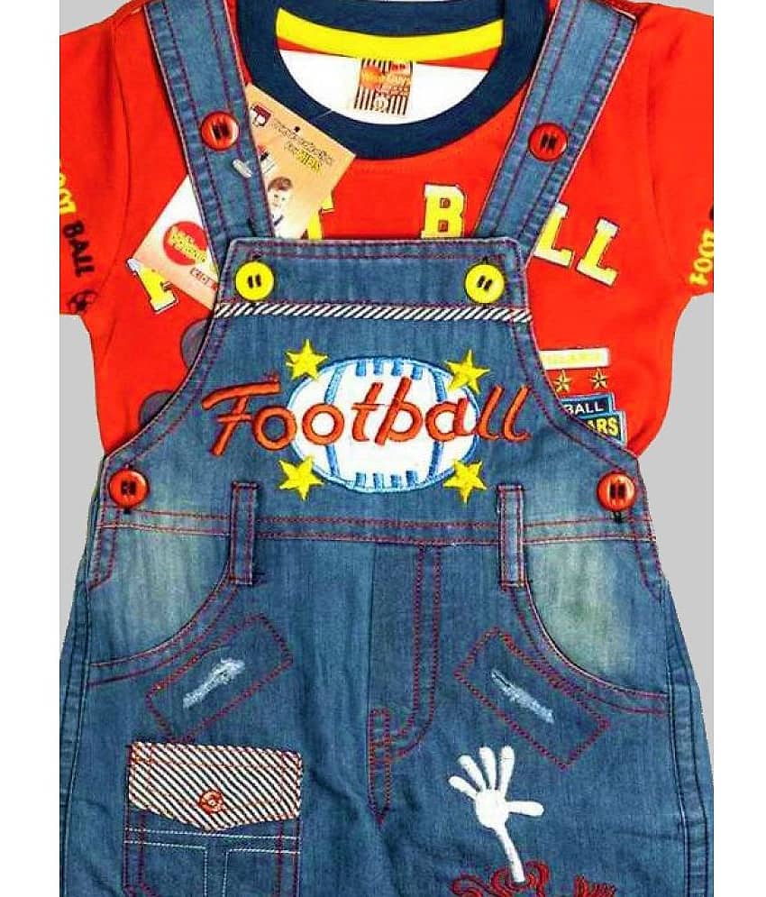 Wise Guys Pack of 1 Baby Boys Denim Dungaree Sets ( Red & Blue ) view 2