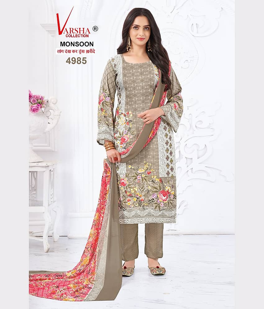 Tendisha Unstitched Chiffon Printed Dress Material - Light Grey ( Pack of 1 ) view 2