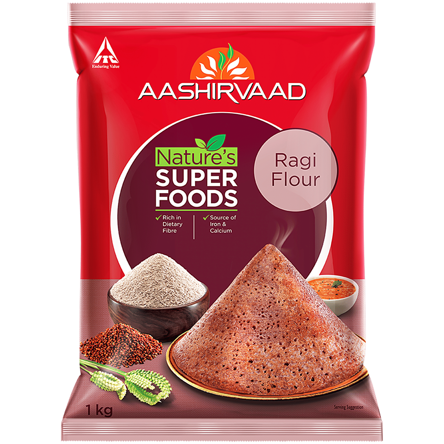 Aashirvaad Nature's Super Foods - Ragi Flour/Ragi Hittu, 1 Kg Pouch view 2