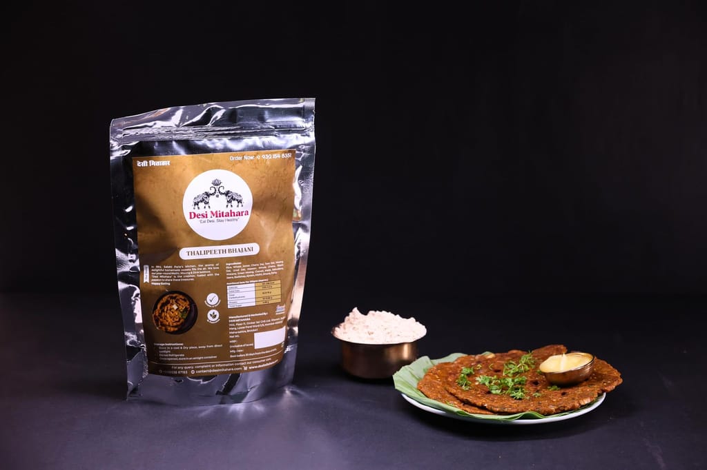 Desi Mitahara's Thalipeeth Bhajani | Traditional Multigrain Flour for Savory Indian Flatbreads | Roasted Grain Mix | 500g x 2 Pack (Total 1kg) view 2