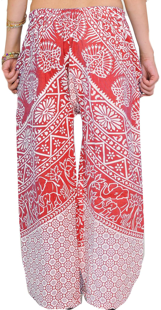 Hot-Coral Casual Trousers from Pilkhuwa with Printed Palm Trees view 2