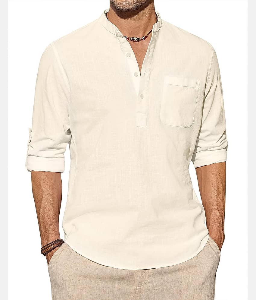 TrendiVastra Cream Cotton Blend Men's Shirt Style Kurta ( Pack of 1 )
