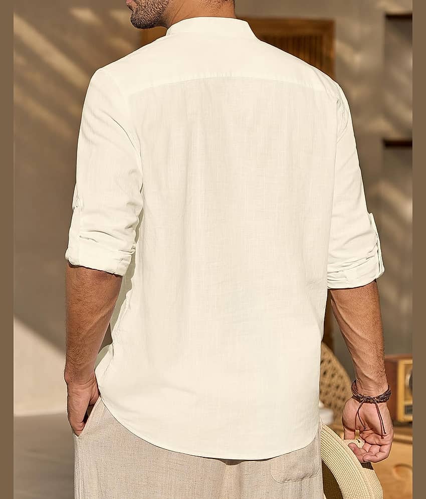 TrendiVastra Cream Cotton Blend Men's Shirt Style Kurta ( Pack of 1 ) view 2