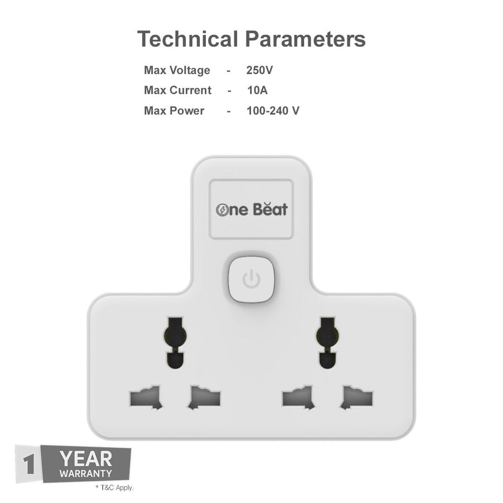 One Beat Cordless Extension Board, Multi Plug with 2 Sockets - Flex Board with Safety Shutter Protection (2 Socket Wall)… view 2