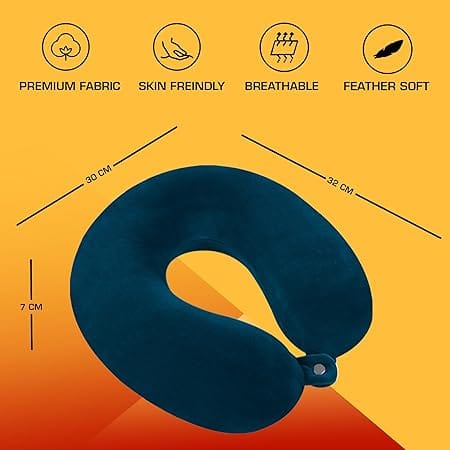 Billebon Premium Neck Pillow Eye Mask Combo Airplane Travel Pillow with Comfortable Velvet Sleeping Eyemask Head Rest Pillow (Navy Blue with Eye Mask) view 2