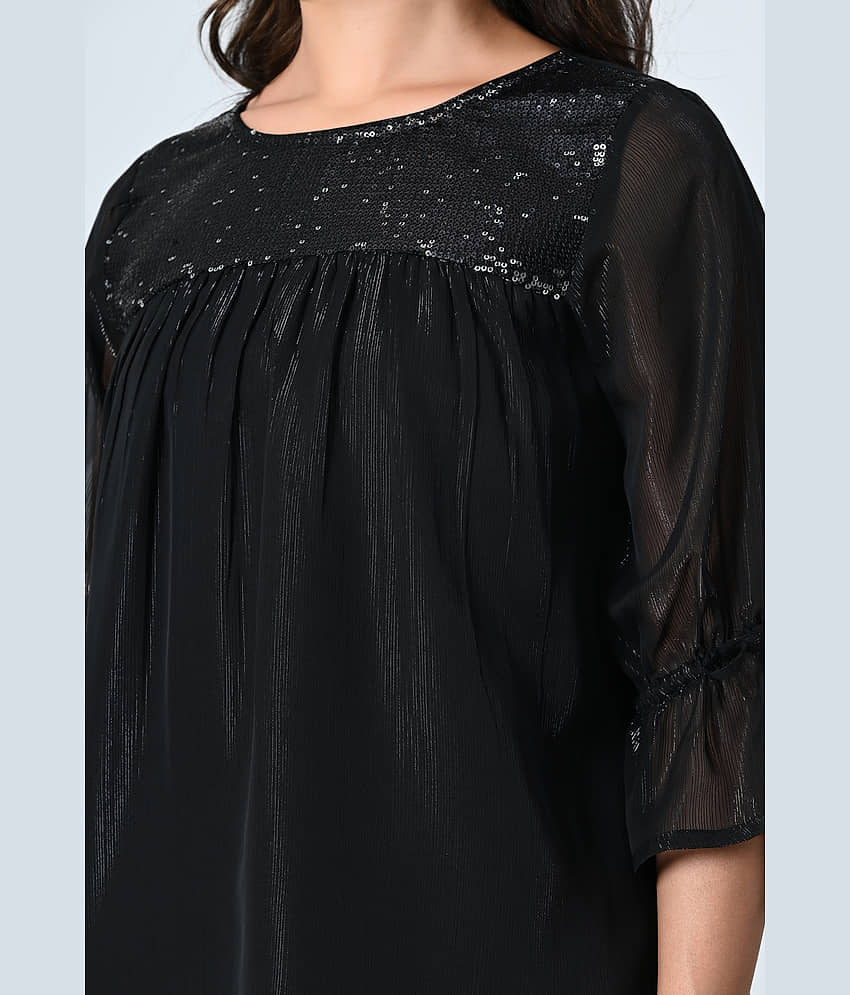 ALL WAYS YOU Black Georgette Women's Regular Top ( Pack of 1 ) view 2