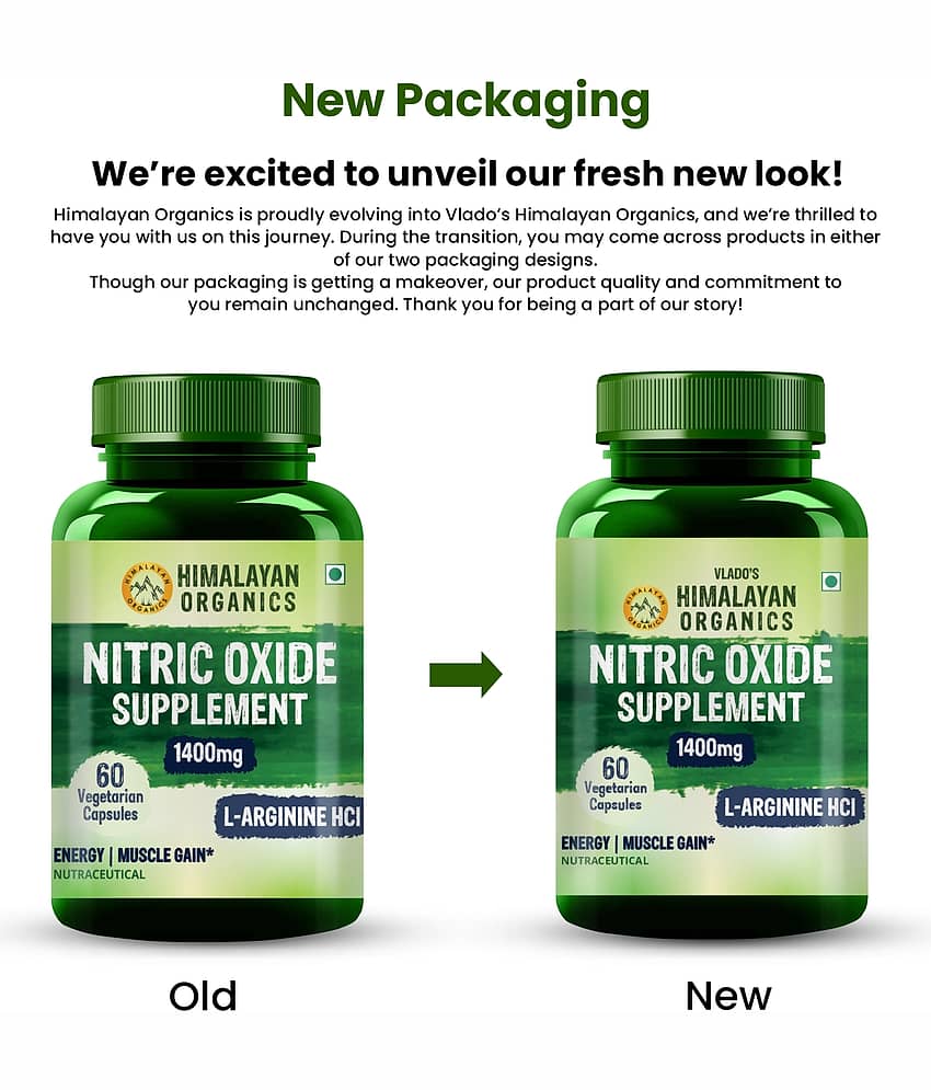 Vlado's Himalayan Organics Nitric Oxide Supplement with L- Arginine HCL 1400mg/Serve 60 Caps view 2