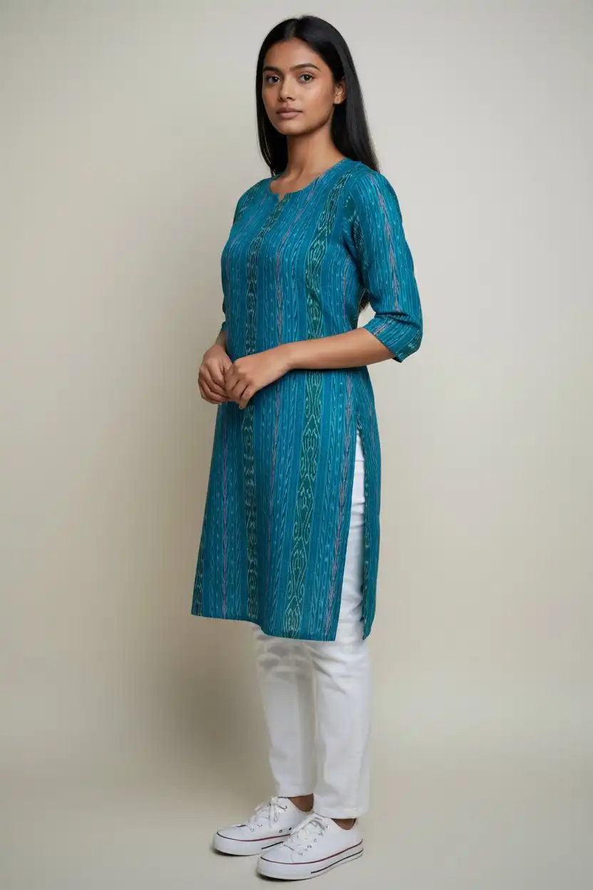 Sambalpuri Ikat Cobalt Blue Cotton Kurti