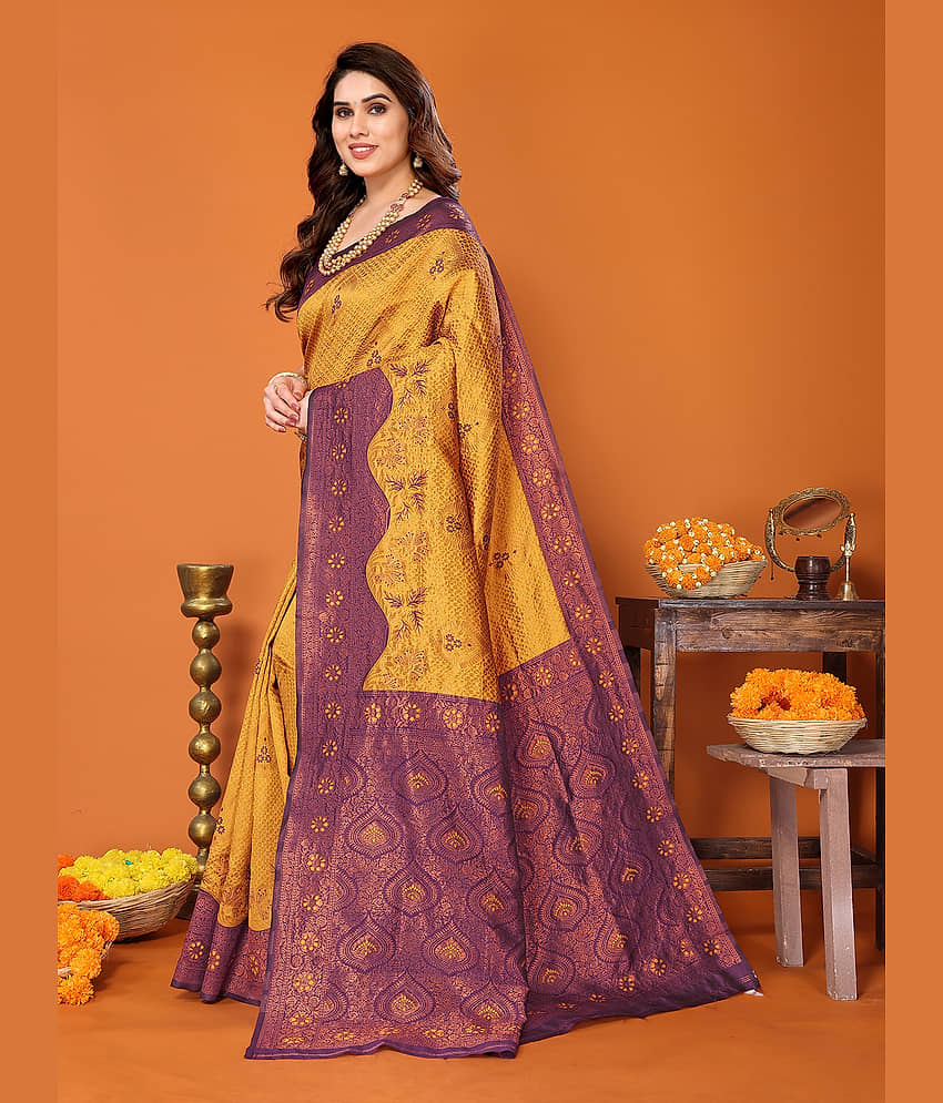 BLEESBURY Kanjivaram Woven Saree With Unstitched Blouse Piece ( Burgundy ) view 2