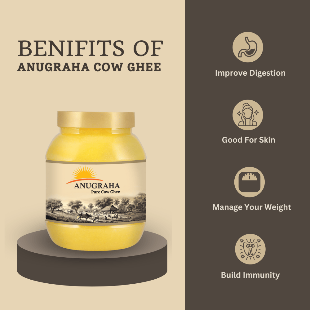 Anugraha Organic Grass-Fed Cow Ghee | Pure Desi Bilona Ghee | Cultured Vedic Ghee | 100% Natural & Traditional Processed (Pack of 2) - 2 Litre view 2