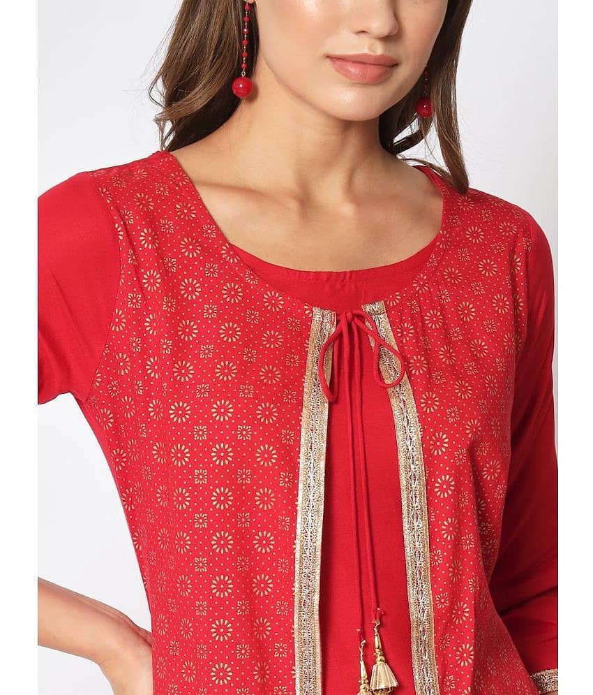 AMIRA'S INDIAN ETHNICWEAR - Red Jacket Style Rayon Women's Stitched Salwar Suit ( Pack of 1 ) view 2
