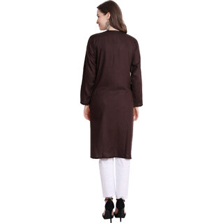 Numak Women Chikan Embroidery Straight Kurta (Brown, White) view 2