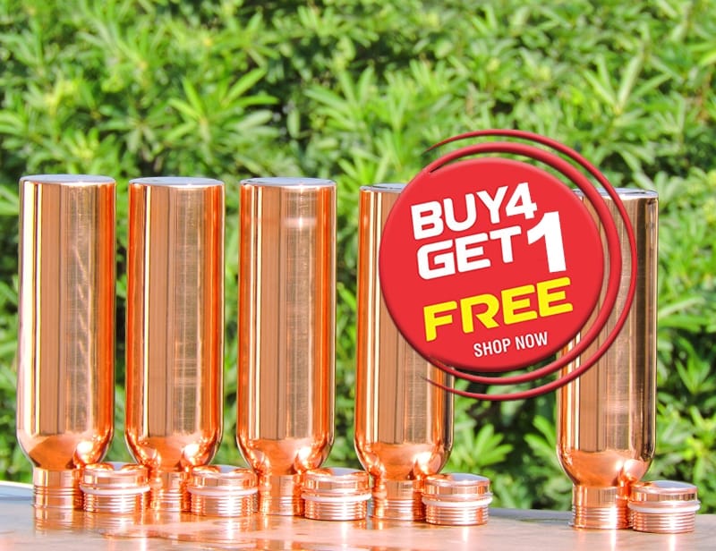 Set of Four Pure Copper Water Bottles-Get FREE 1000 ml Water Bottle with this Set view 2