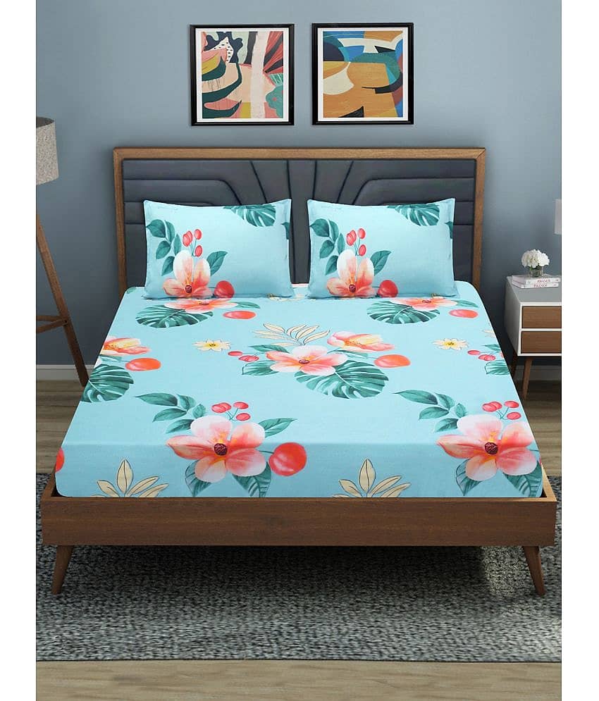 Home Candy Microfiber Floral Double Bedsheet with 2 Pillow Covers-Sky Blue view 2