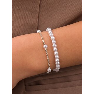Techiefox Elegant Dual Layer Pearl Bracelet for Women Premium Designer Jewelry Featuring Classic Full Pearl Strand