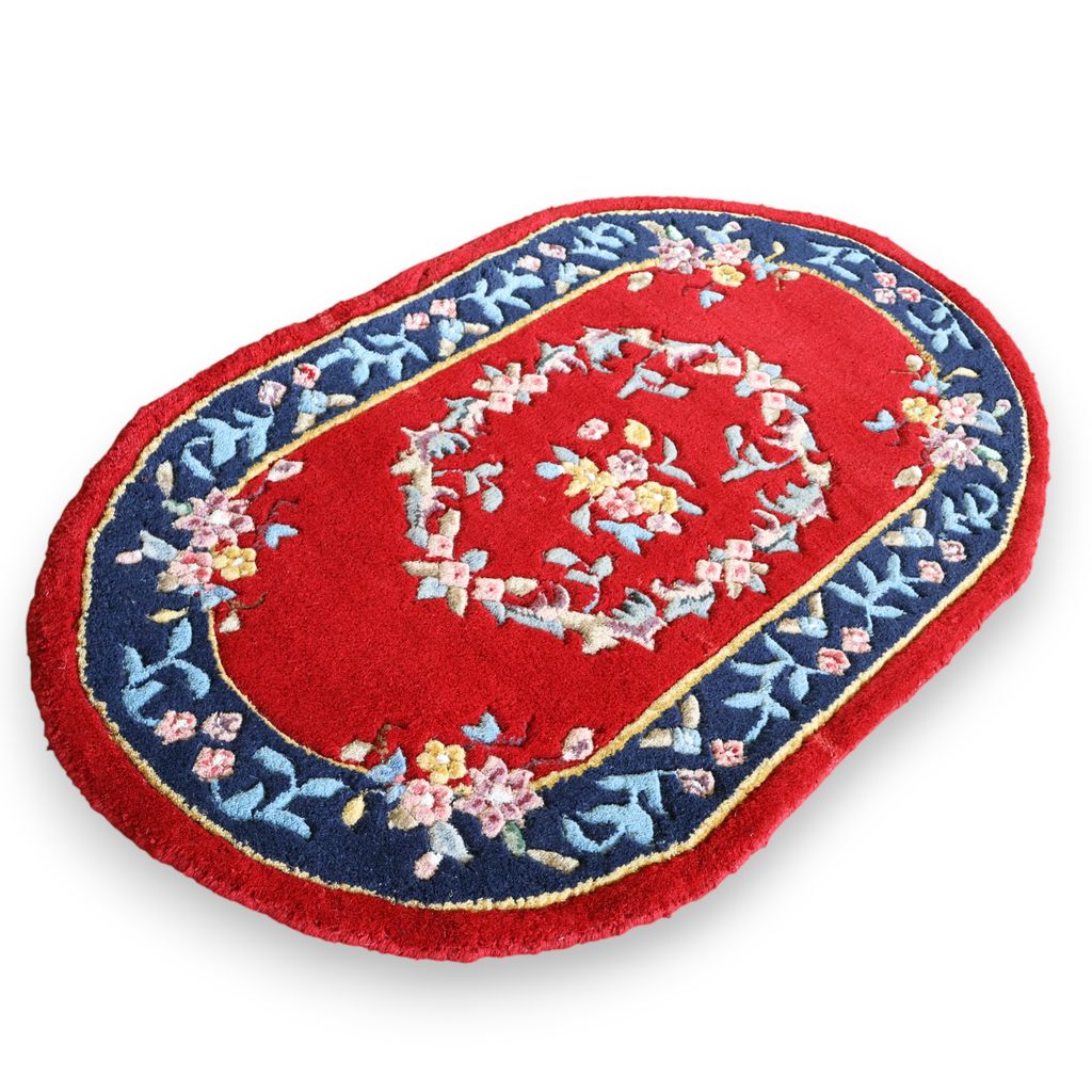 Premium Oval ELURU HEND CARFTloral Door Mat | Red & Blue Designer Soft Carpet Rug for Home Entrance & Living Room 📝 Product Description view 2