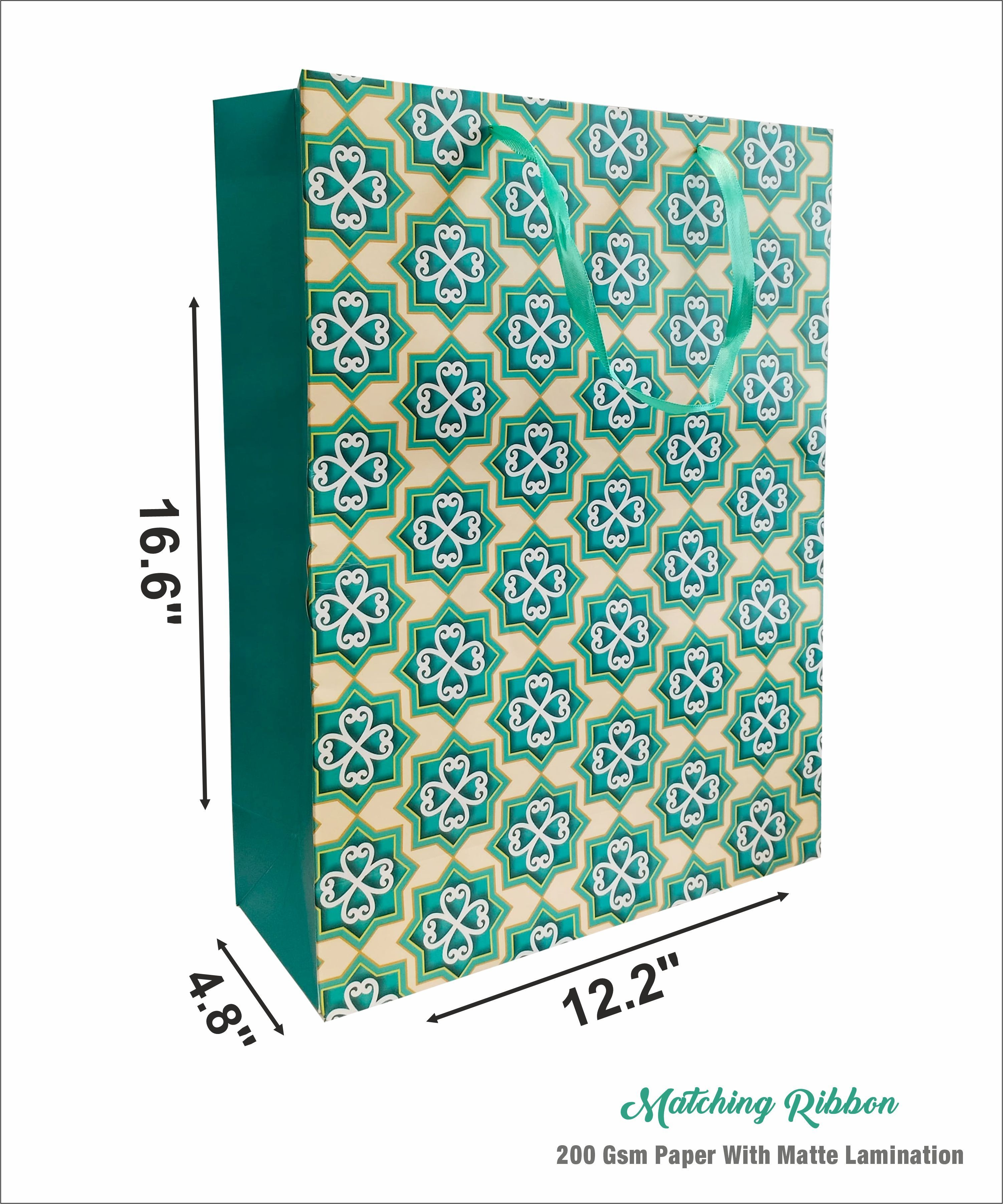 200 GSM Matte Lamination Green Premium Paper Gift Bags, Ideal For Premium Gifting, Wedding Gifts, & Gifting on Special Occasions (Size: 16.6 x 12.2 x 4.8 inch) - 5 view 2