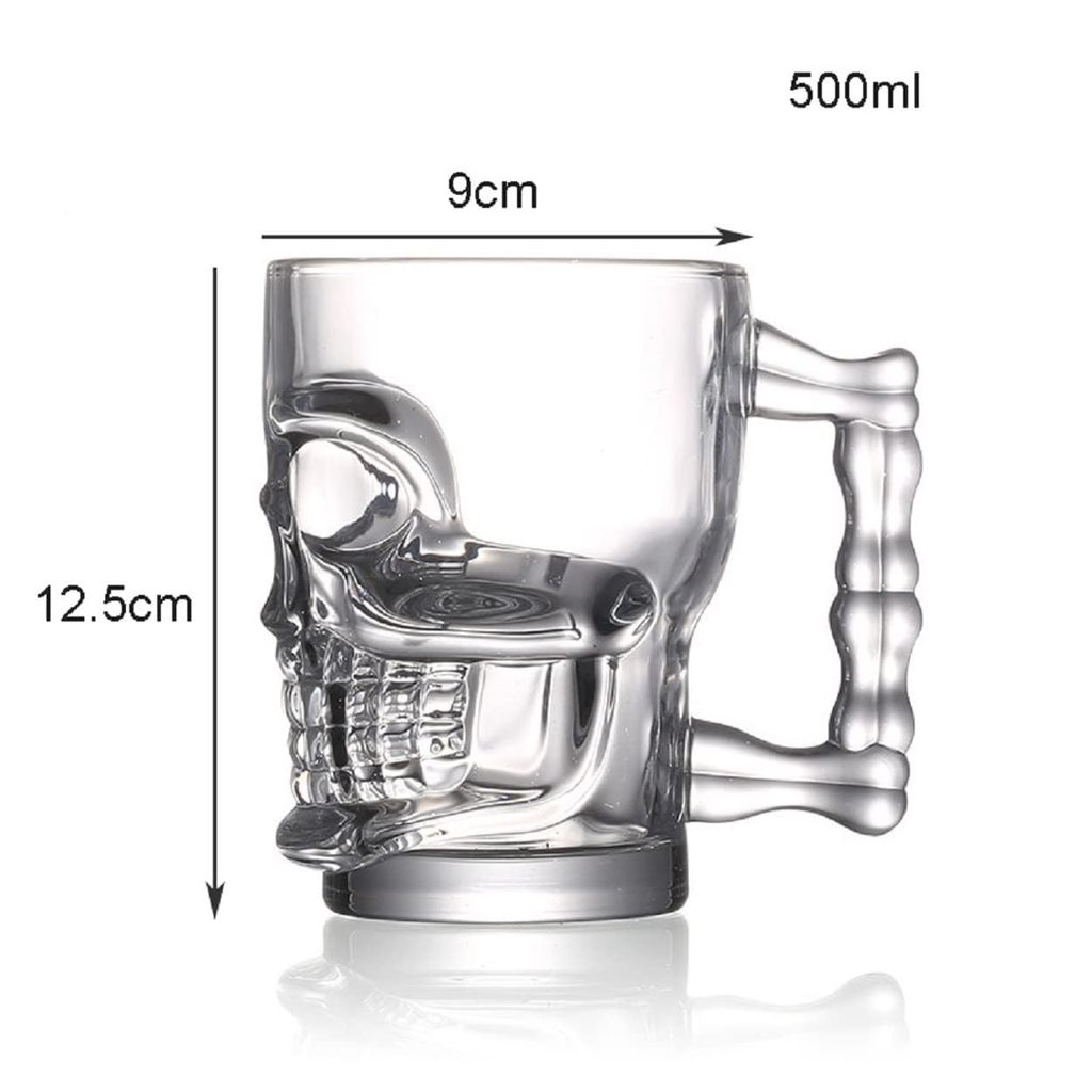 Skull Glass Beer Mug with Handle 500 Ml Heavy Base Funny Beer Stein Cup Drinking Glasses for Whisky, Wine, Juice, Bourbon, Scotch, Cocktails, Rum Perfect for Home, Bar, Casino Party view 2