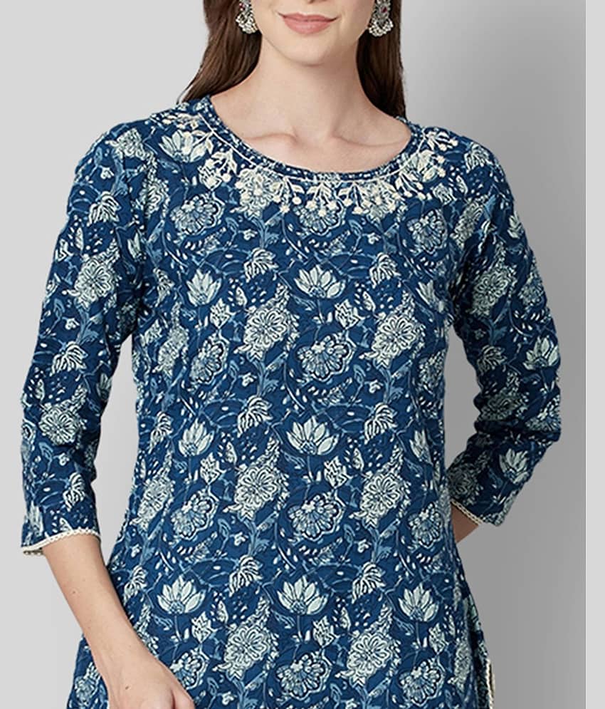 Divena - Blue Cotton Women's Straight Kurti view 2