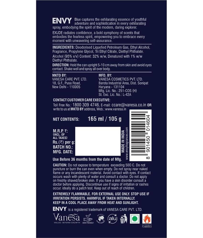 Envy Blue Exude Deodorant Spray for Men 330 ml ( Pack of 2 ) view 2
