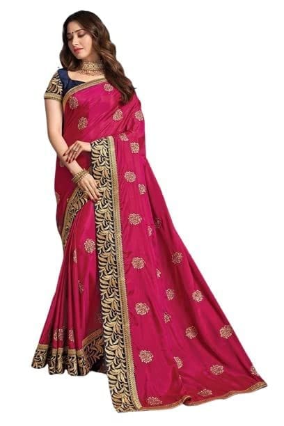 HHK Fashion Women's Work Sana Silk 5.5 Meter Saree with Unstitched Banglori Silk Blouse Piece (Pink)