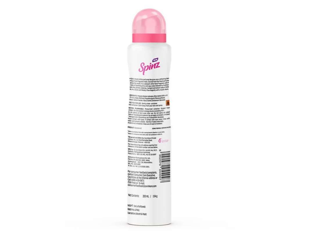 Spinz Mystic White Perfumed Deo for Women Fresh Lily Fragrance Long Lasting Freshness, 24 Hours Protection from Odour causing Bacteria - 200 ml view 2